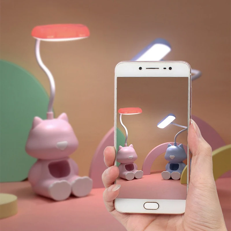 Creative Cute Cat Flexible Led Study Desk Lamp with Phone Holder Bedside Color Adjust Table Lamp for Kids Student Room 4