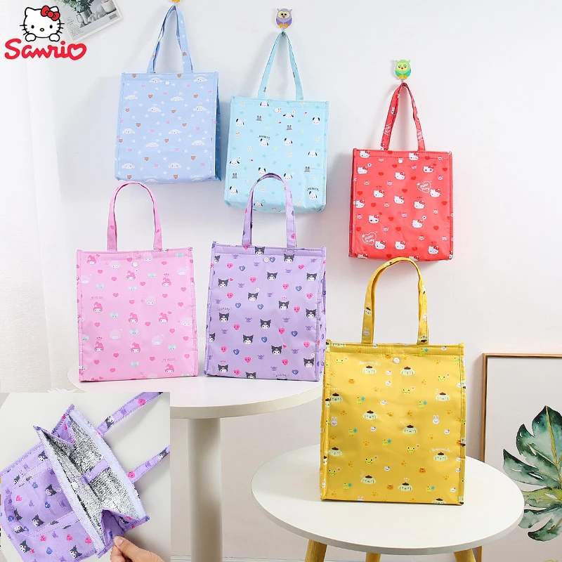 Kawaii Borse Isolanti Sanrio Ad Alta Capacità Hello Kitty Pasto Kit Kuromi Lunch Box Bag Cartoon Water Proof Pieghevole Storage Bag