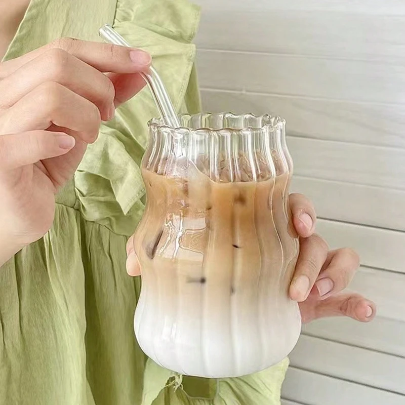 Cloud Cup with Straw for Coffee, High Borosilicate Juice, Spiral Cup, Chubby and Cute, Creative Design with High Aesthetic Value