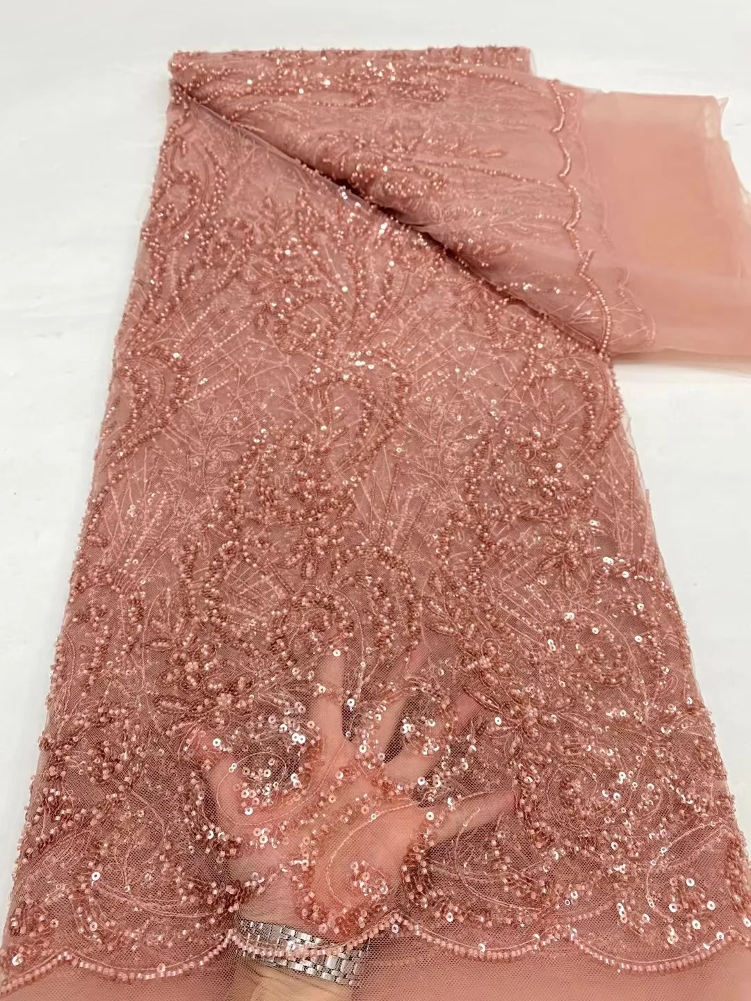 Coffee-high-quality-African-sequins-lace-french-net-fabric-with-stones ...