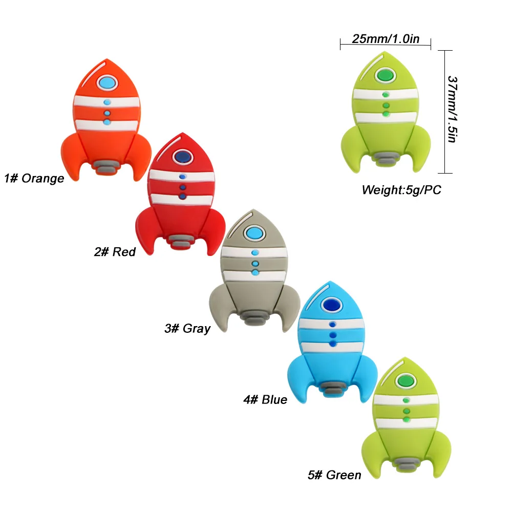 Kovict 5/10Pcs Silicone Beads Car Airplane Rainbow Rocket Bead For Jewelry Making DIY Keychain Necklace Bracelet Accessories