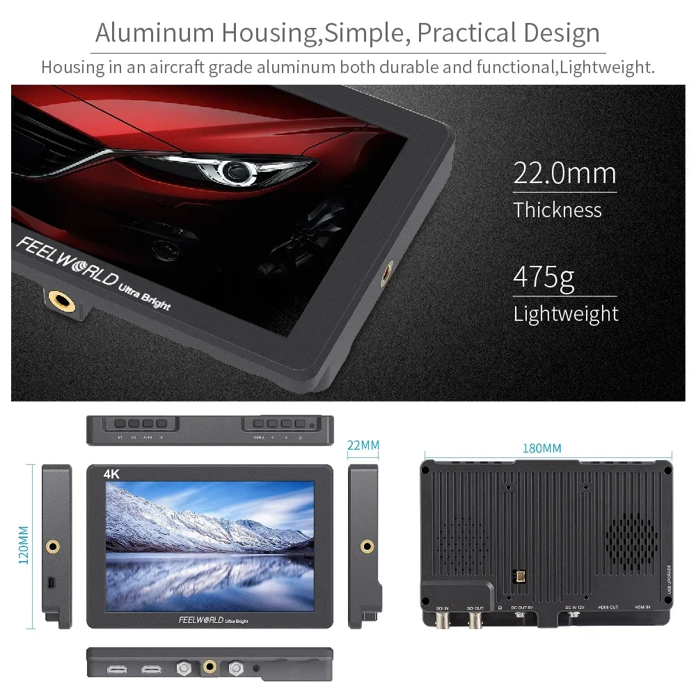 FEELWORLD P7S 4K Monitor 7Inch 3G-SDI on Camera monitor Field DSLR Monitor Aluminum Focus Assist 4K For Sony Canon Nikon