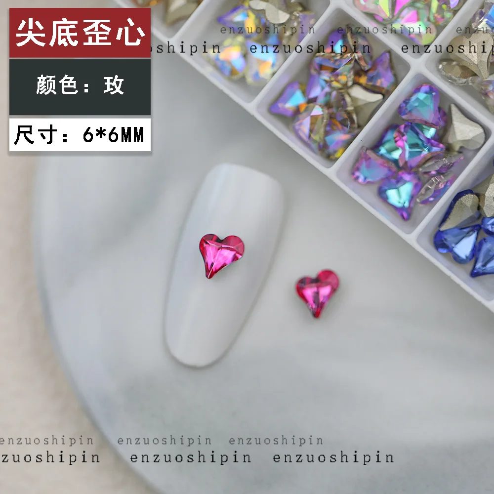 100 Stück 6 x 7 mm Herz-Diamant-Nagelverstärker, Kristall, Pfirsich-Herz, super funkelnder, spitzer Boden, Herz-Nagelfarbe, Diamant-Schmuck – Detail 17