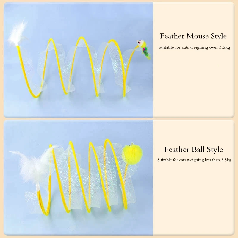 New Foldable Cat Tunnel Cat Tunnel Pet Toy， Feather Mouse Bell Self High Amusement Amusement Elastic Mesh Teasing Stick
