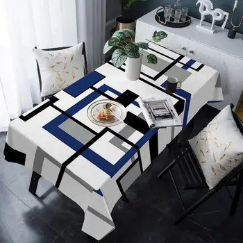 Tovaglia rettangolare geometrica astratta moderna blu navy nero Decorazioni da tavolo Tovaglia da pranzo riutilizzabile per cucina Decorazioni per feste 1