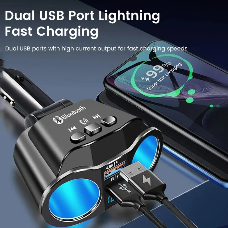 4 In 1 Bluetooth Car Adapter, 66w 2-socket Cigarette Lighter