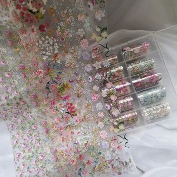 1Box Rose Lace  Winter Flower Plaid Angel Marble  Bow Nail Foils Transfer Paper  Nail Art Stickers   Decal  Nails Decoration 1