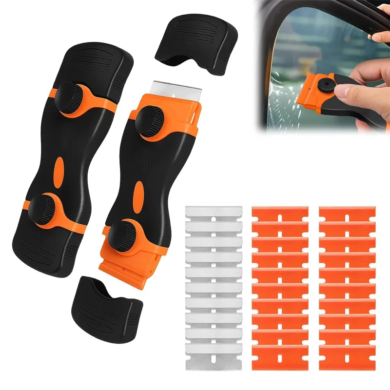 Window Scraper Tool Double Edged Non Scratch with Metal/Plastic Blades