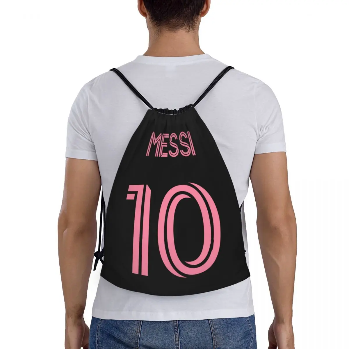 Custom Pink Messis 10 Soccer Drawstring Bag Men Women Lightweight Football Sports Gym Storage Backpack 5