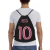 Custom Pink Messis 10 Soccer Drawstring Bag Men Women Lightweight Football Sports Gym Storage Backpack 5