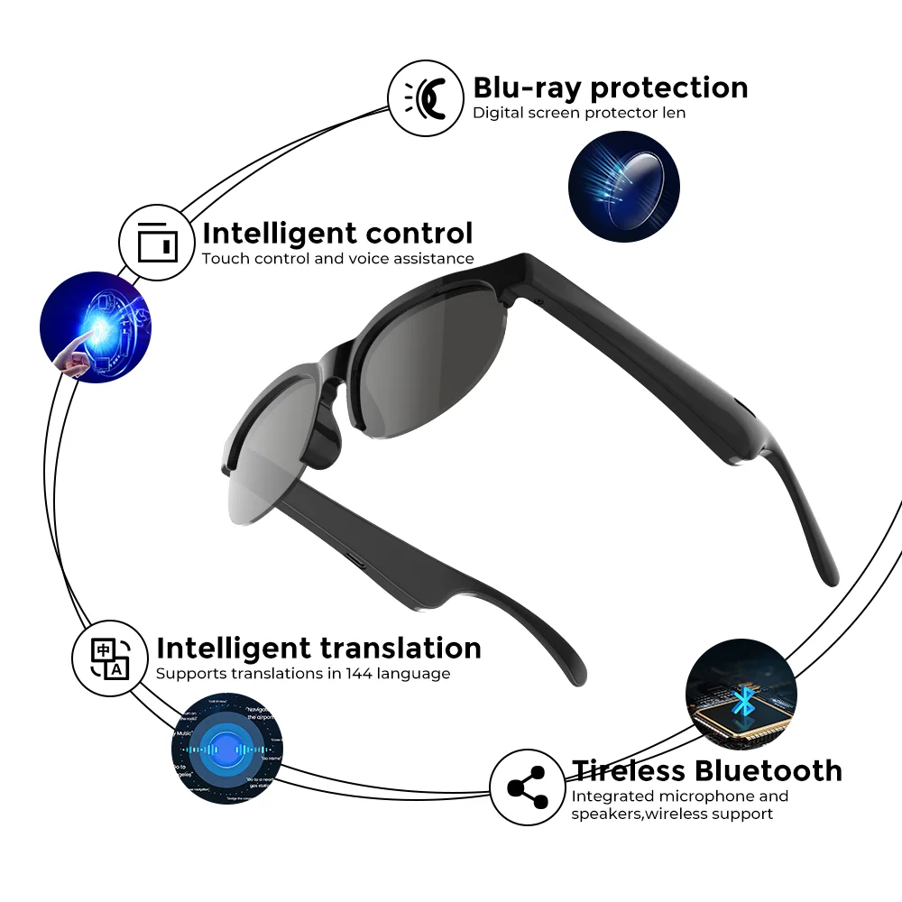 Wireless Bluetooth Translator Headset Sunglasses