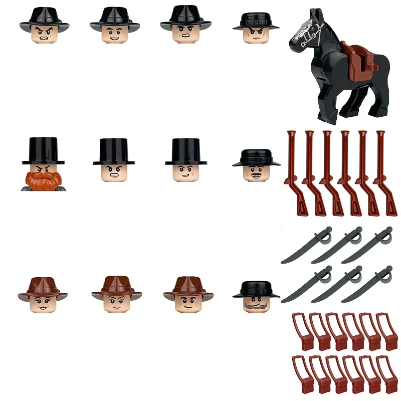 12PCS Western Cowboy Cavalry MOC Model Movie Mini Horse Figures