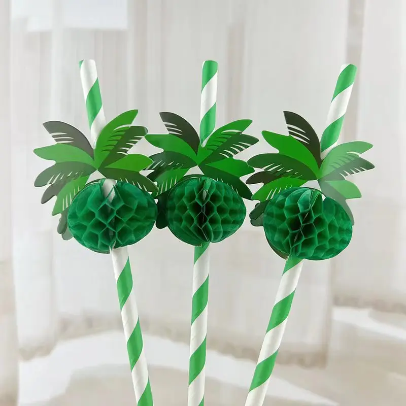 

50pcs Coconut Honeycomb Paper Straws Green Disposable Straws Desserts Cake Cocktail Drinking Decor Party Supplies Tableware