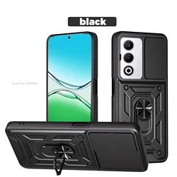 Enhanced Shockproof Armor Case with Slide Lens Protector and Ring Holder for OPPO A5X 4G 5G (Black)