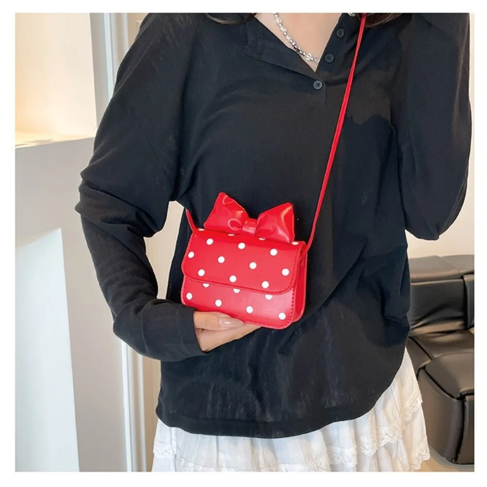 Modische Vielseitige Damen Mini-Schultertasche PU-Leder Polka-Dot-Print Unterarmtasche Schleifendesign Crossbody-Tasche – Detail 18