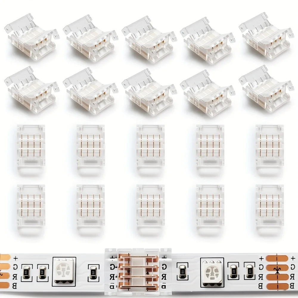 10/20pcs 4Pin LED Strip Connectors for 8/10mm Wide RGB LED Strips,No ...