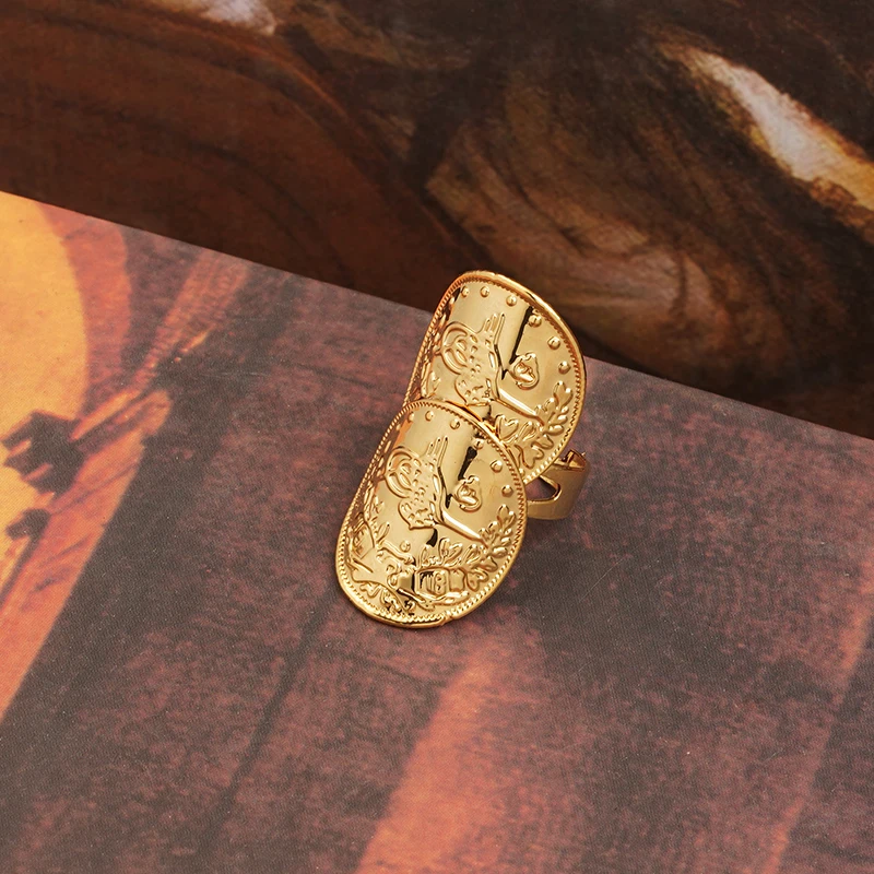 Vintage Ring Copper Gold Plated Turkish Totem Finger Rings for Women Arabia Coin Engagement Rings Bridal Jewelry