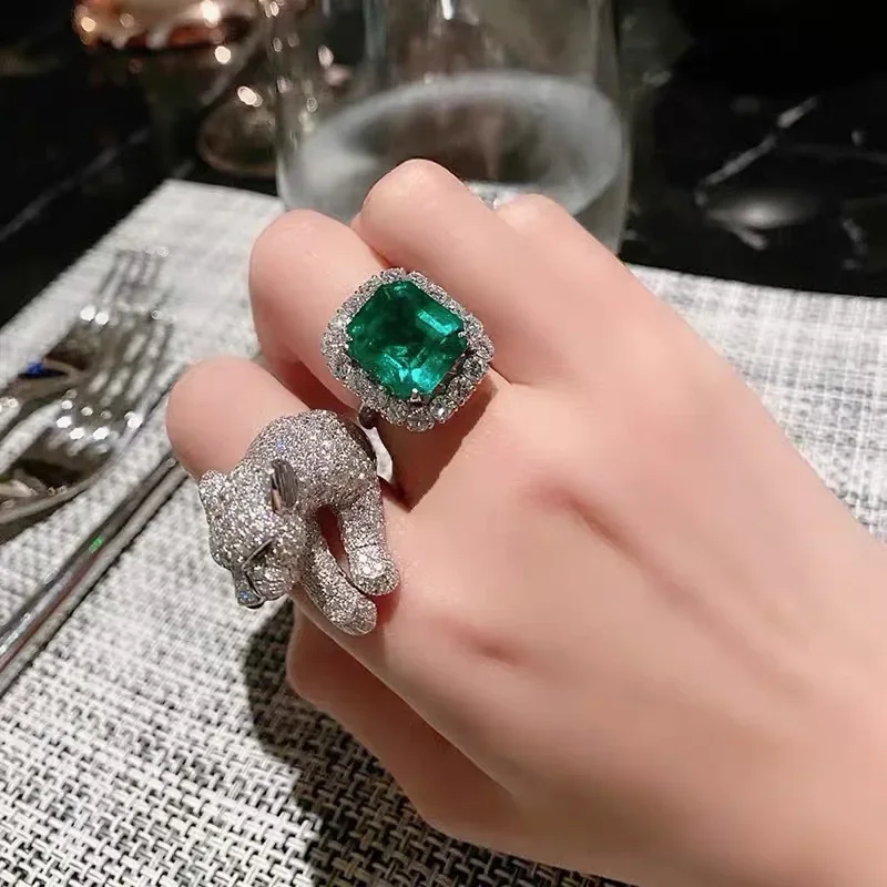 Fashion Trend Personality Animal Leopard Ring Woman Square Green AAA Zircon Wedding Bride Luxury Jewelry Holiday Gift wedding rings finger rings womens ring jewelry rings ring jewelry cubic zircon ring