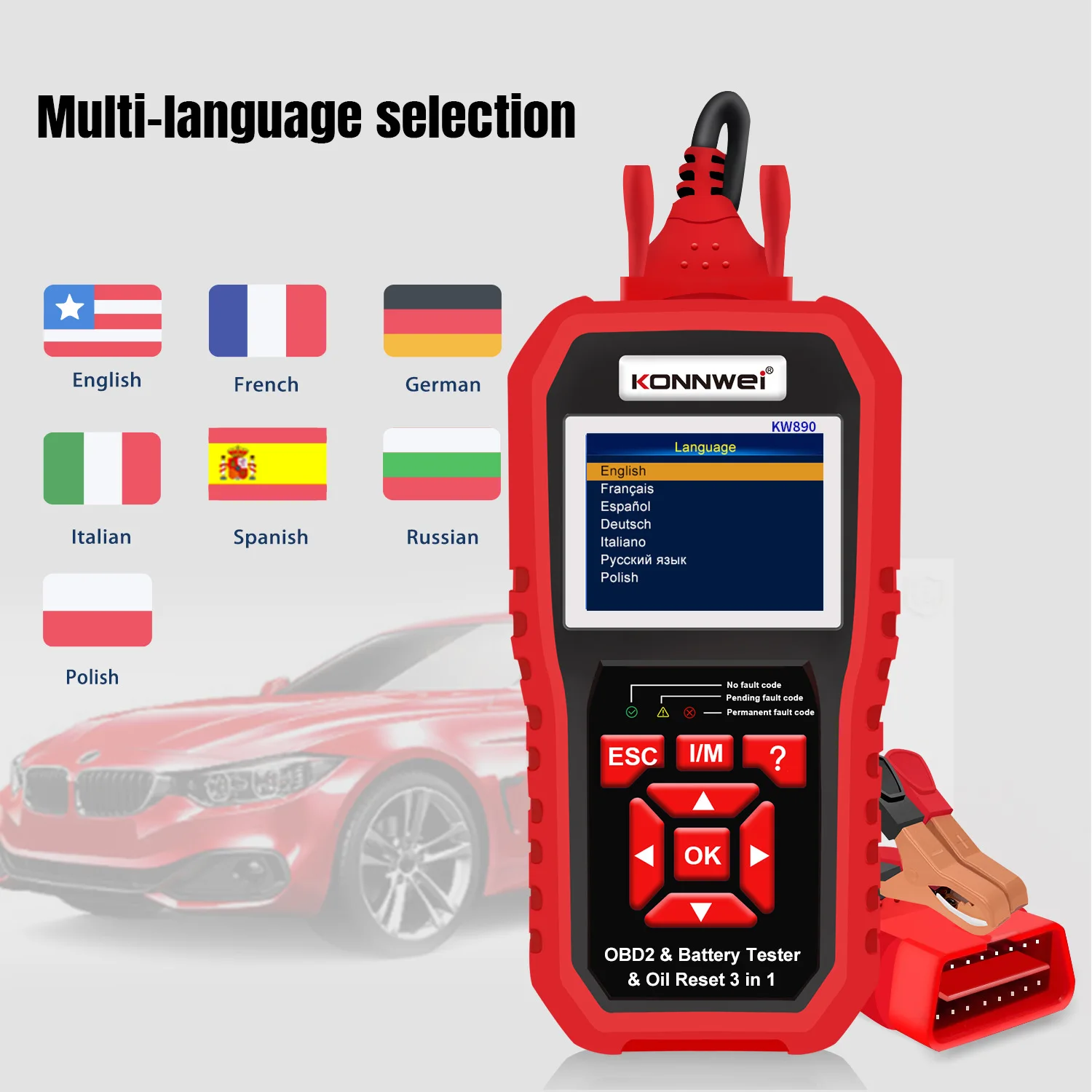 Konnwei Kw890 Scanner Obdii Professionale Lettore Di Codici Automatico Tester Per Batterie Per Auto Strumento Di Scansione Con Funzione Di Ripristino 