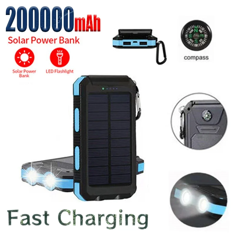 200000Mah Banca Di Energia Solare Portatile Potente Ricarica Powerbank Caricabatteria Esterno Forte Luce Lde Luce Per Telefono Xiaomi