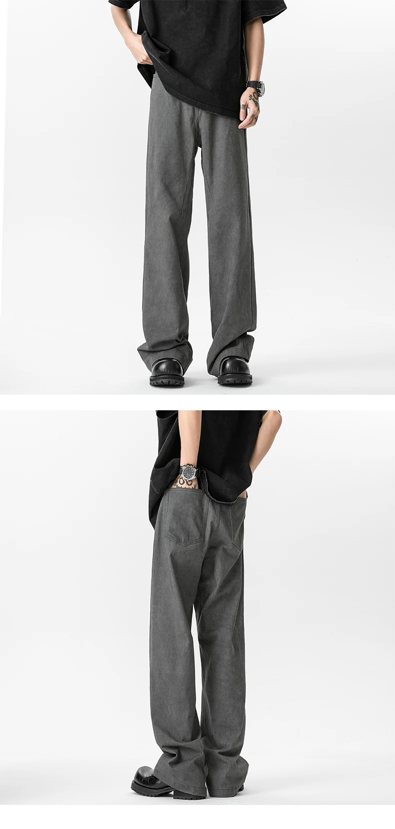 Description Picture 6 of item2024 Men's Spring Summer Retro High Street Denim Trousersmale Loose Wide-leg Pants Men Fashion Solid Color Straight Jeans F180