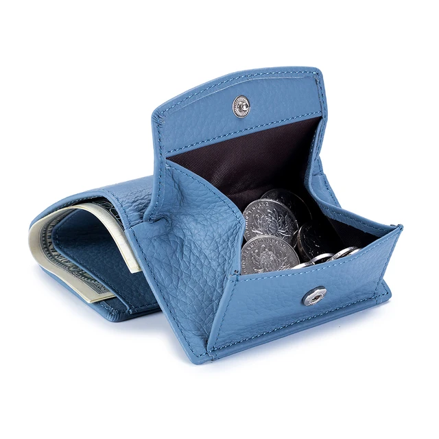New Women Genuine Leather Purses Female Cowhide Wallets Lady Small Coin Pocket Rfid Card Holder Mini Money Bag Portable Clutch Light Blue