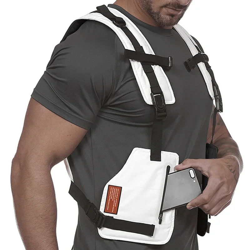 Mens Sports Motorcycle Tactical Vest Chest Bags Outdoors Reflective Waterproof Vest Male Multi-pocket Security Anti-theft