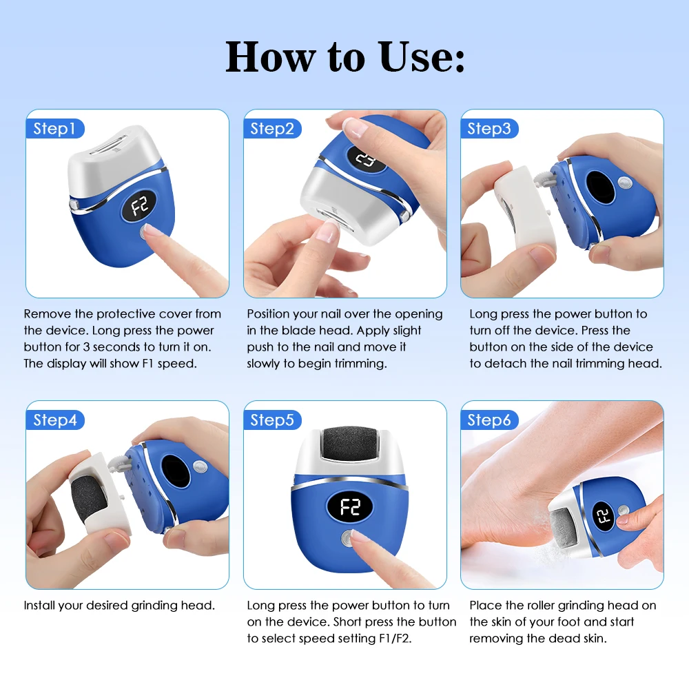 2-In-1 Nail Clipper Foot Grinder Nail Trimmer Pedicure Polishing Electric Rechargeable Nail Cutter Dead Skin Foot Callus Remover