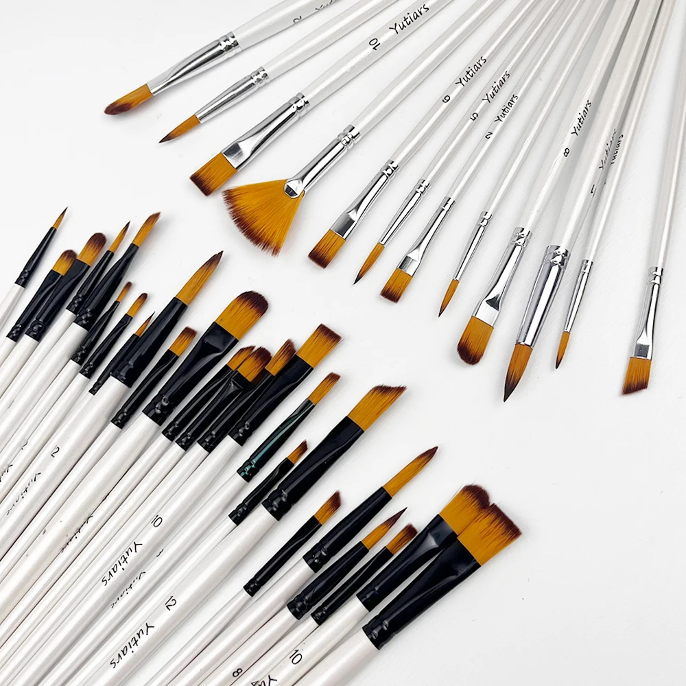 36-Pack Artist Paint Brushes Set, Premium Wood Handle with Nylon Bristles, Includes Round, Filbert, Flat, Angle for Acrylic, Oil 5