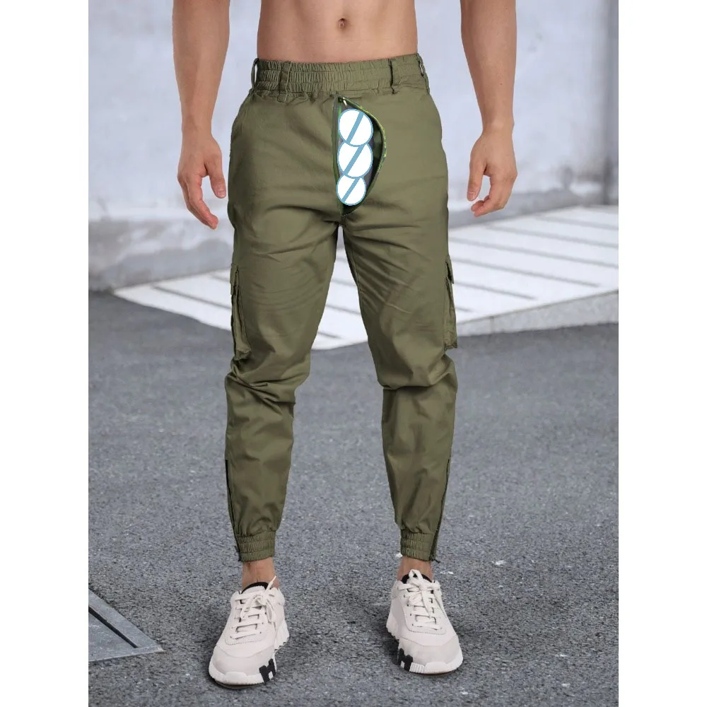 Open Crotch Outdoor Sex Fashion Casual Jogger Pants Men Fitness Gyms Pants Tight Outdoor Sweatpants Running Pants Mens Trousers
