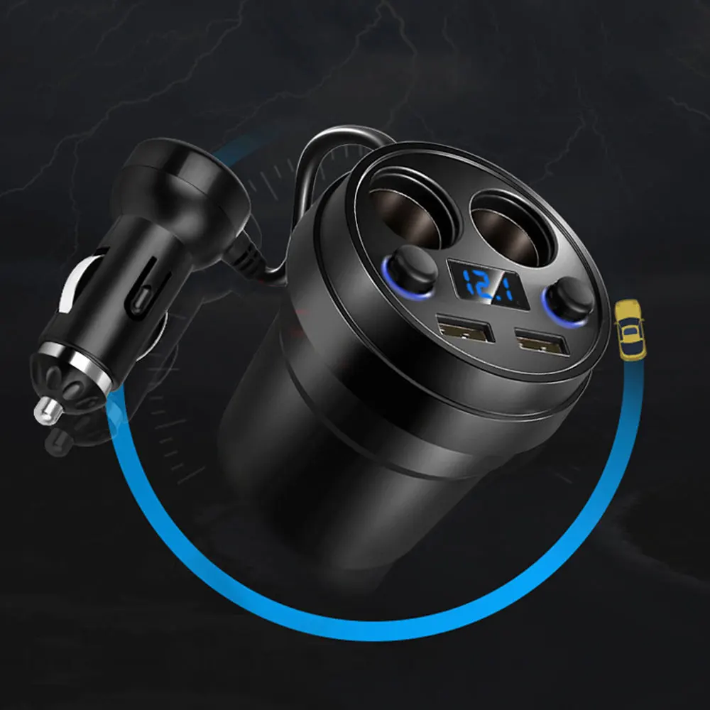 Presa Accendisigari Splitter Con Caricabatterie 2x USB-A ON/OFF 12V 24V 100w 70cm Amio 04362