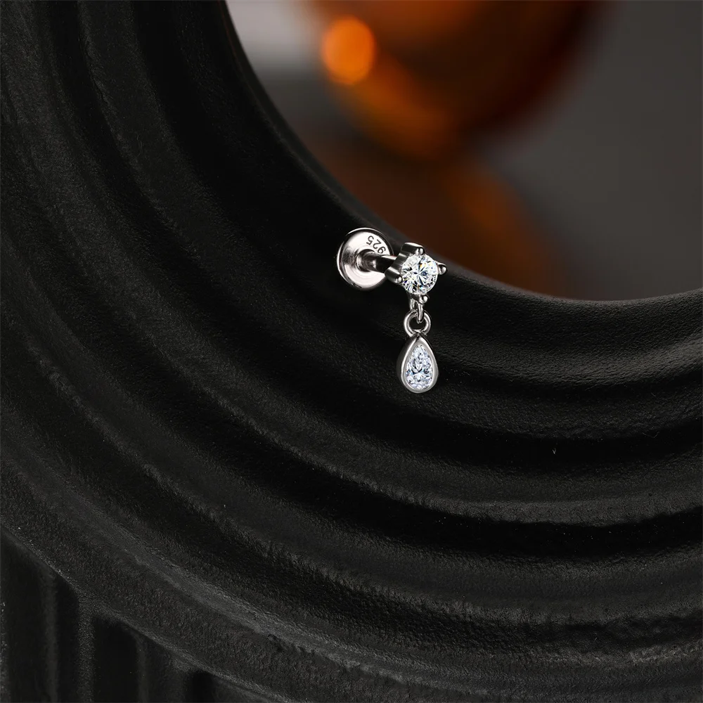 ROXI 1 Stück klassischer Wassertropfen/Augen Moissanit Piercing Flachkopf Faden Ohrring Damen 925 Sterling Silber Edlen Schmuck Geschenke – Detail 34