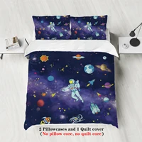 Ensemble de literie confortable 3 pièces ciel étoilé, planète spatiale, motif d'astronaute (1 housse de couette + 2 taies d'oreiller, sans noyau) 5