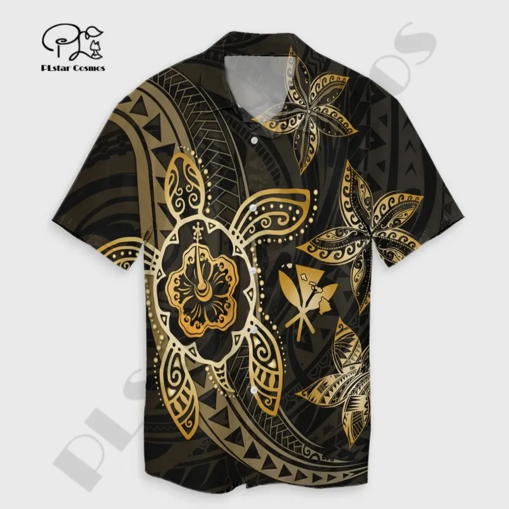Newest 3Dprinted Sea Turtle Flower Polynesia Tattoo Hawaii Hawaiian Shirt Casual Unique Unisex Funny Sport Summer Streewear W-1