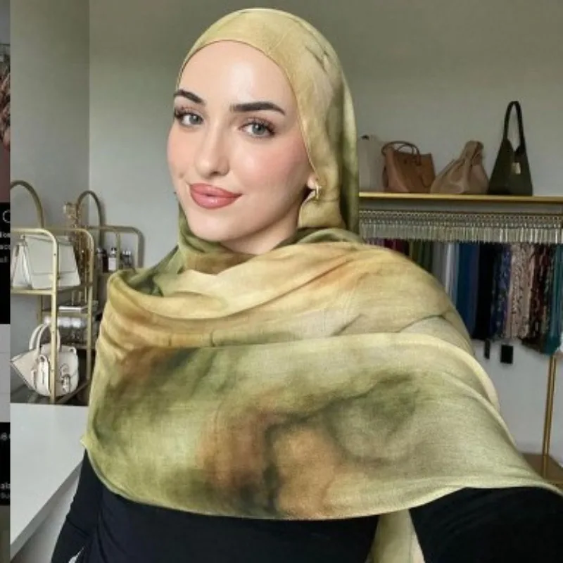 Hot Sale Watercolour Floral Printed Cotton Hijab Scarf Woman Muslim Hijab Shawls Lady Cotton Rayon Viscose Turban Bandana 2