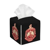 Delta Sigma Theta Sorority Tissue Box Cover Square Tissue Holder with Belt Bottom Leather Napkin Holder for Vanity Countertop 1