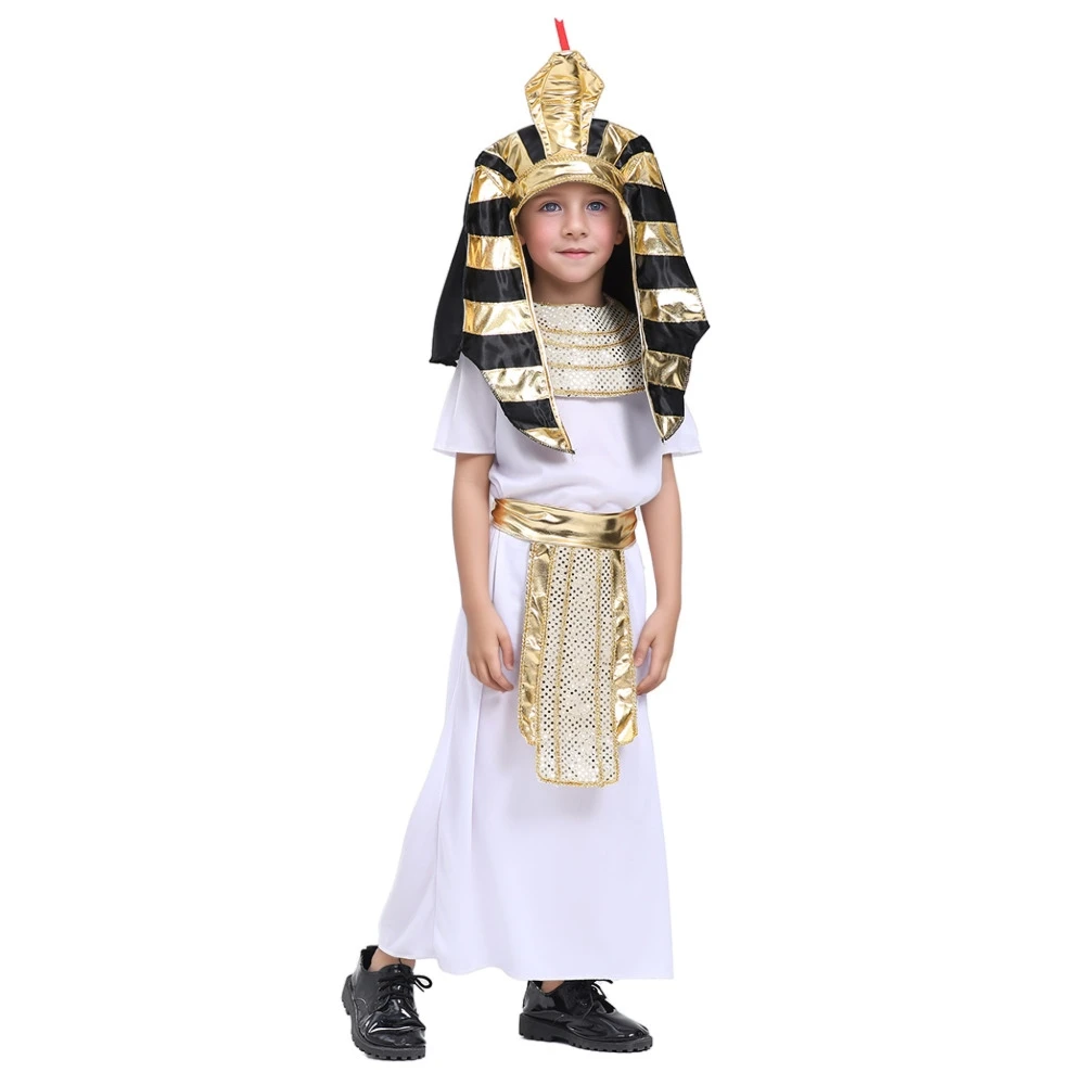 Kids Egyptian Costumes Set Short Sleeve Robe Neck Collar Belt Pharaoh Hat Cosplay Clothes for Party Stage - Image 3