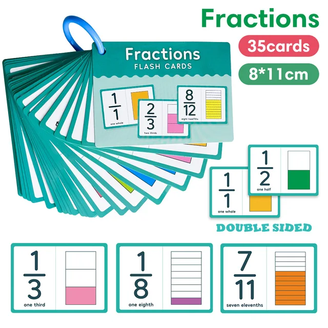 35PCS Fraction Cards 1-12 Fraction Learning Math Teaching Aid Paper Flash Card Thinking Cognition Training Kids Educational Toys 3