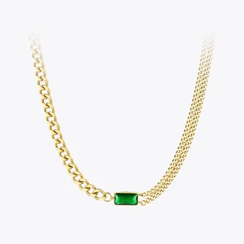 ENFASHION Green Stone Link Chain Choker Necklace Women Gold Color Stainless Steel Glass Pendant Necklaces Fashion Jewelry P3116 1