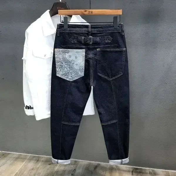 Pantalones vaqueros para hombre, pantalones gráficos, pantalones harén cónicos, pantalones vaqueros para hombre, estilo callejero japonés, algodón lavado, primavera otoño, mezclilla elegante