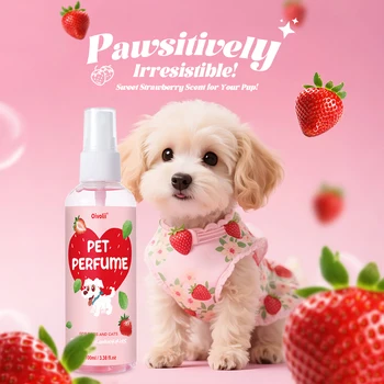 Profumo Spray per Animali Domestici 100ml al Profumo di Fragola, Deodorante a Lunga Durata, Formula Naturale per Cani e Gatti di Tutte le Razze, Deodorante per Ambienti