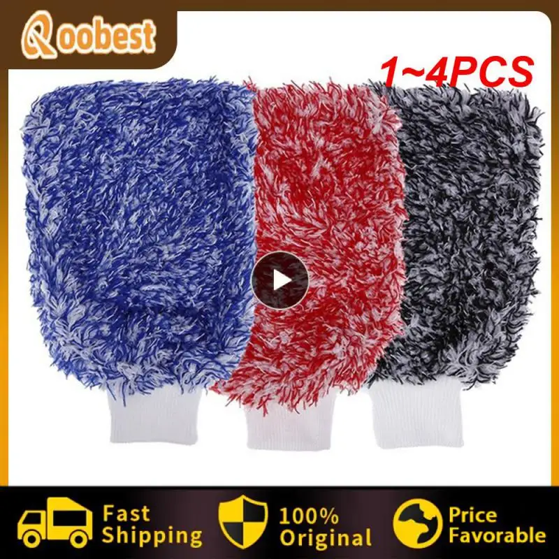 

1~4PCS Auto Wash Soft Absorbancy Glove High Density Ultra Soft Microfiber Auto Detailing Sponge Plush Glove Car Cleaning Towel