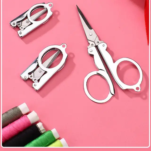 Portable Folding Stainless Steel Scissors Mini Folding Scissors Travel  Scissors Color Silver