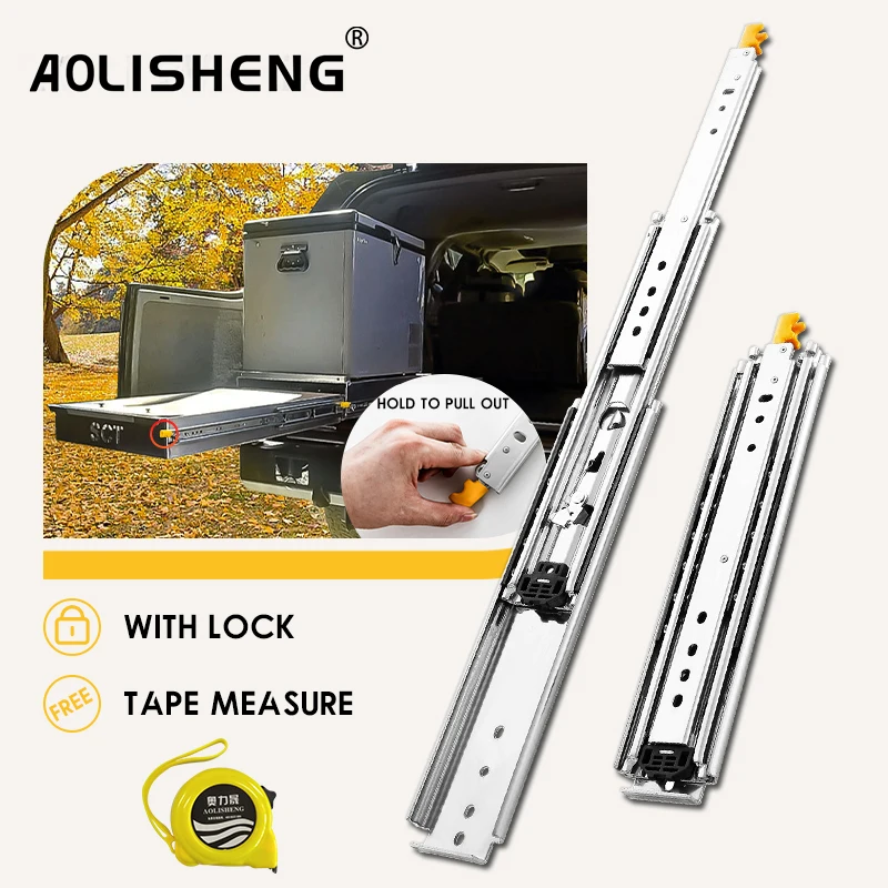 AOLISHENG106076mmWideHeavyDutyDrawerSlidesWithLock500LB