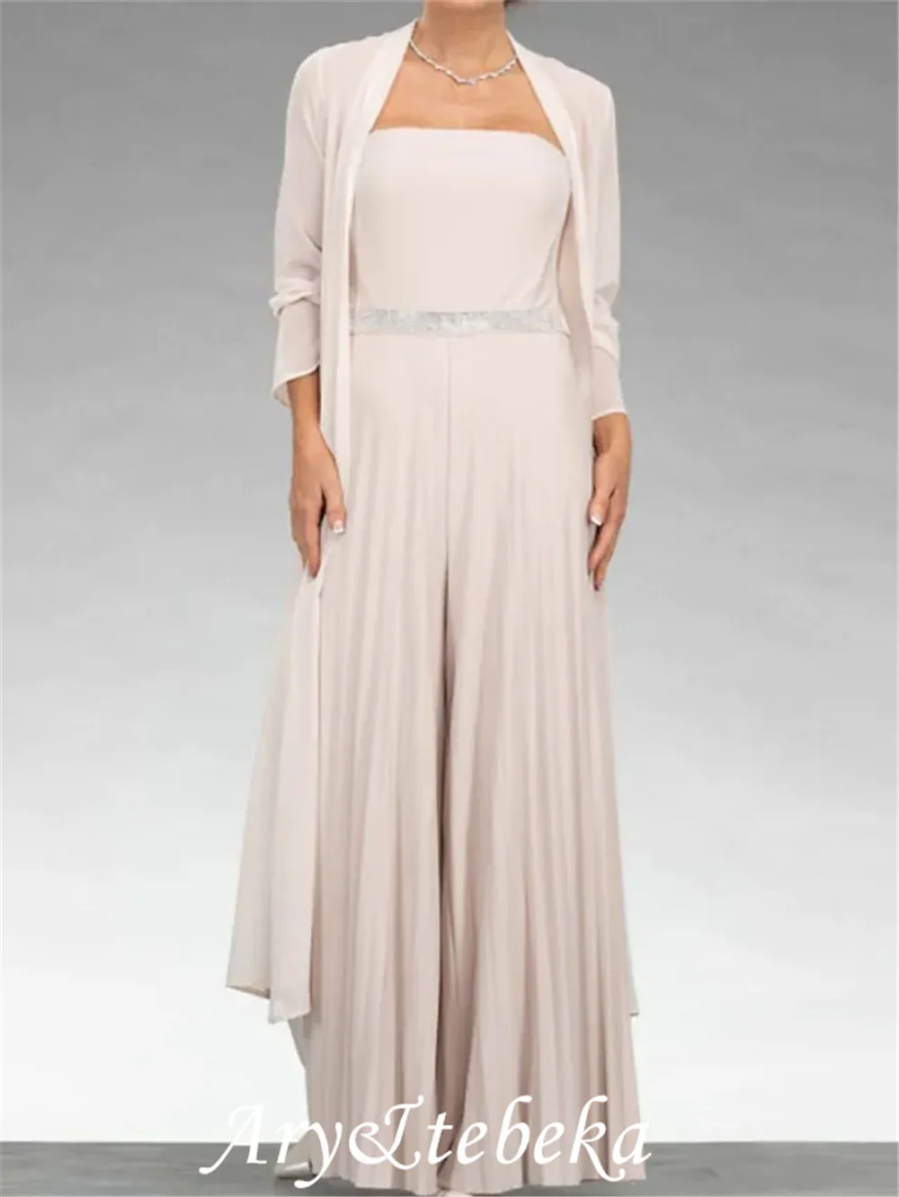 

Jumpsuits Mother of the Bride Dress Elegant Sweetheart Neckline Floor Length Chiffon 3/4 Length Sleeve with Sash / Ribbon Pleats