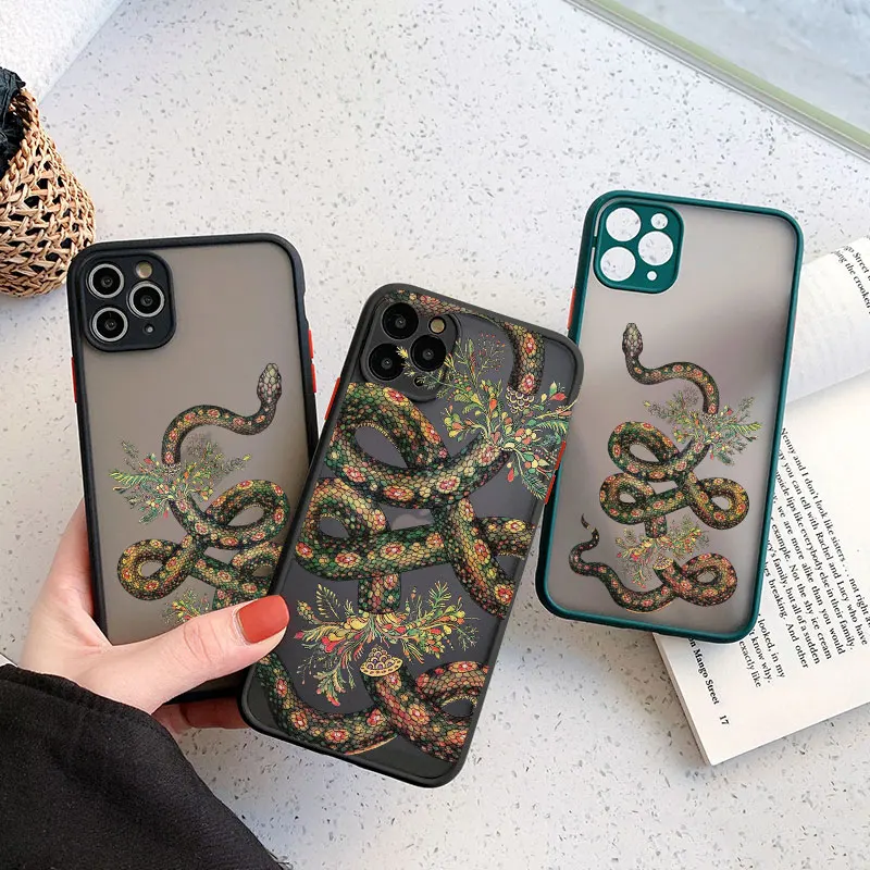Schlangen-Grafik Blumen-Handyhülle für iPhone 13 Mini 12 11 Pro Max 17 16 15 14 Pro Max XS XR X 16 Plus Stoßfeste Matte Schutzhüllen