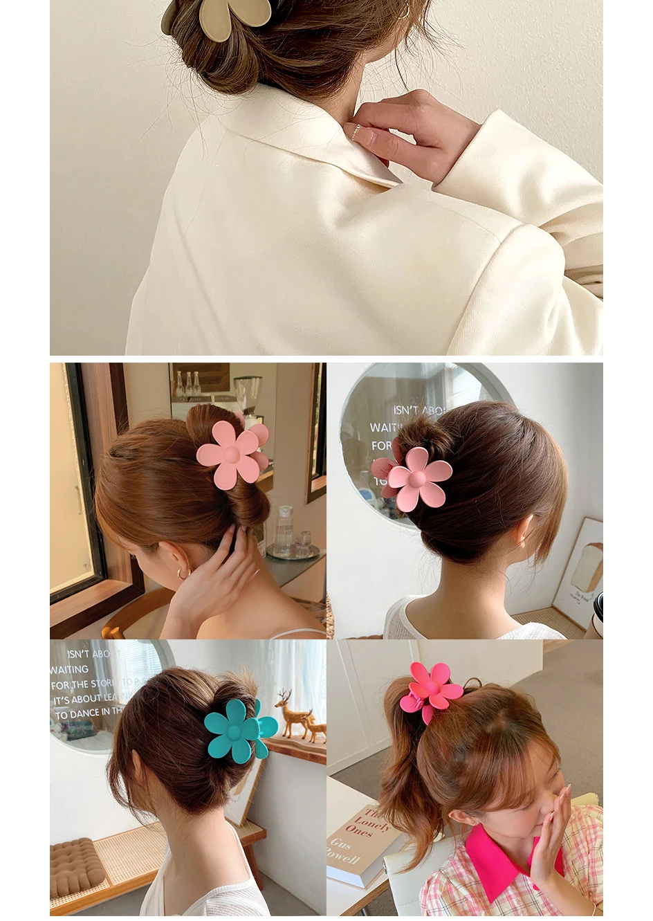7CM Mattierte Uni-Farbene Blumen-Haarklammern - Premium Haaraccessoires für Frauen/Mädchen (Pferdeschwanz/Haifischklammer) – Detail 7