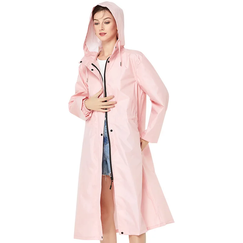 Ladies Long Raincoats Rain Jacket Waterproof Packable Hooded Windbreaker Lightweight Adjustable Waist Outdoor Protection Storm