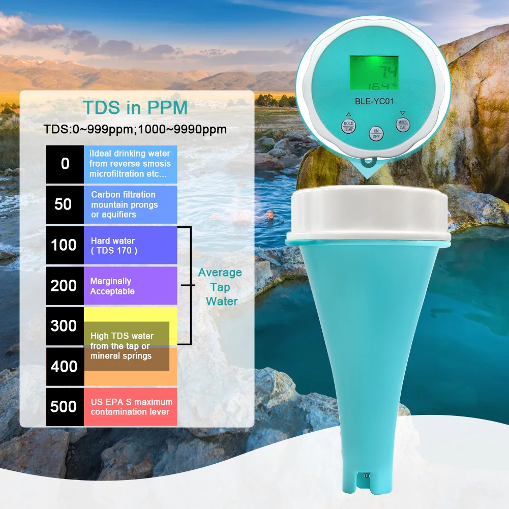 Testeur D'eau Numérique 6 En 1 - Mesure PH, Chlore, ORP, EC, TDS Et Température - Pour Piscine, Aquarium, Eau Potable - Connecté à Une Appli