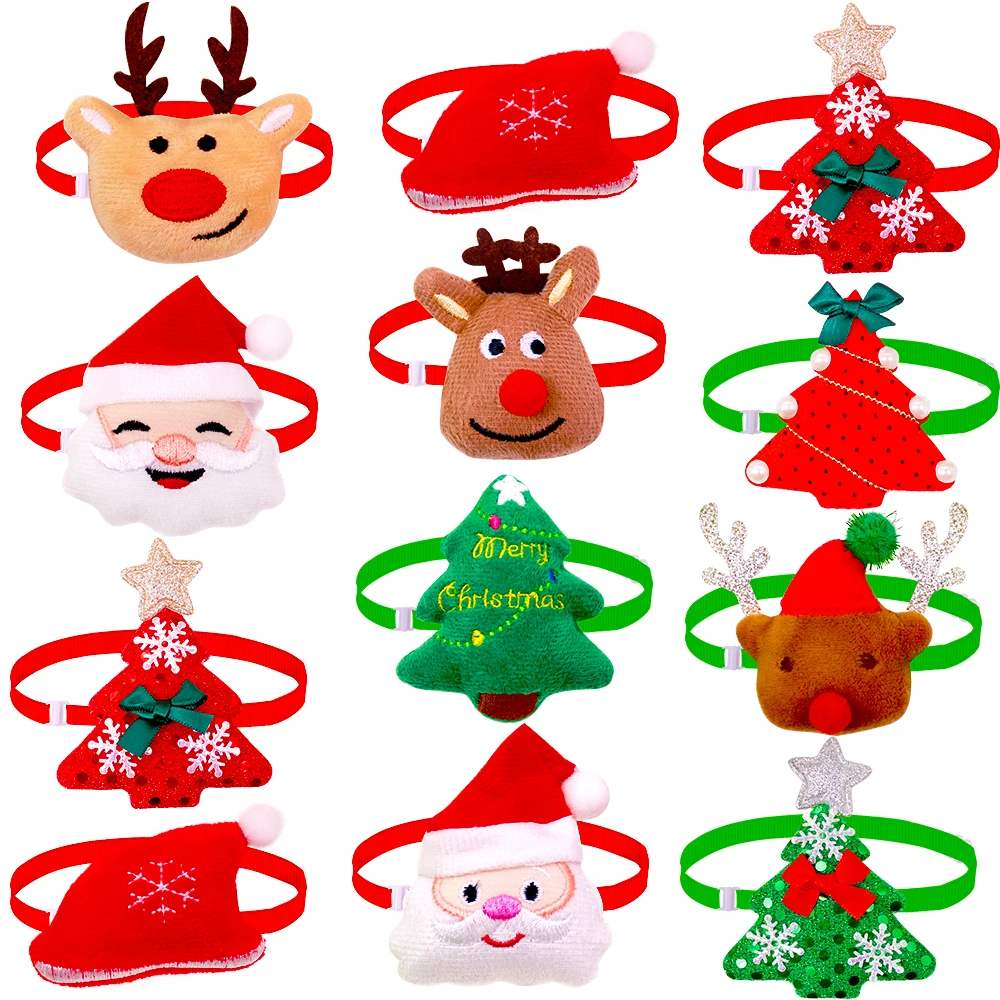5/10PCS Christmas Dog Bow Ties – Adjustable Elk & Snowman Accessories 6